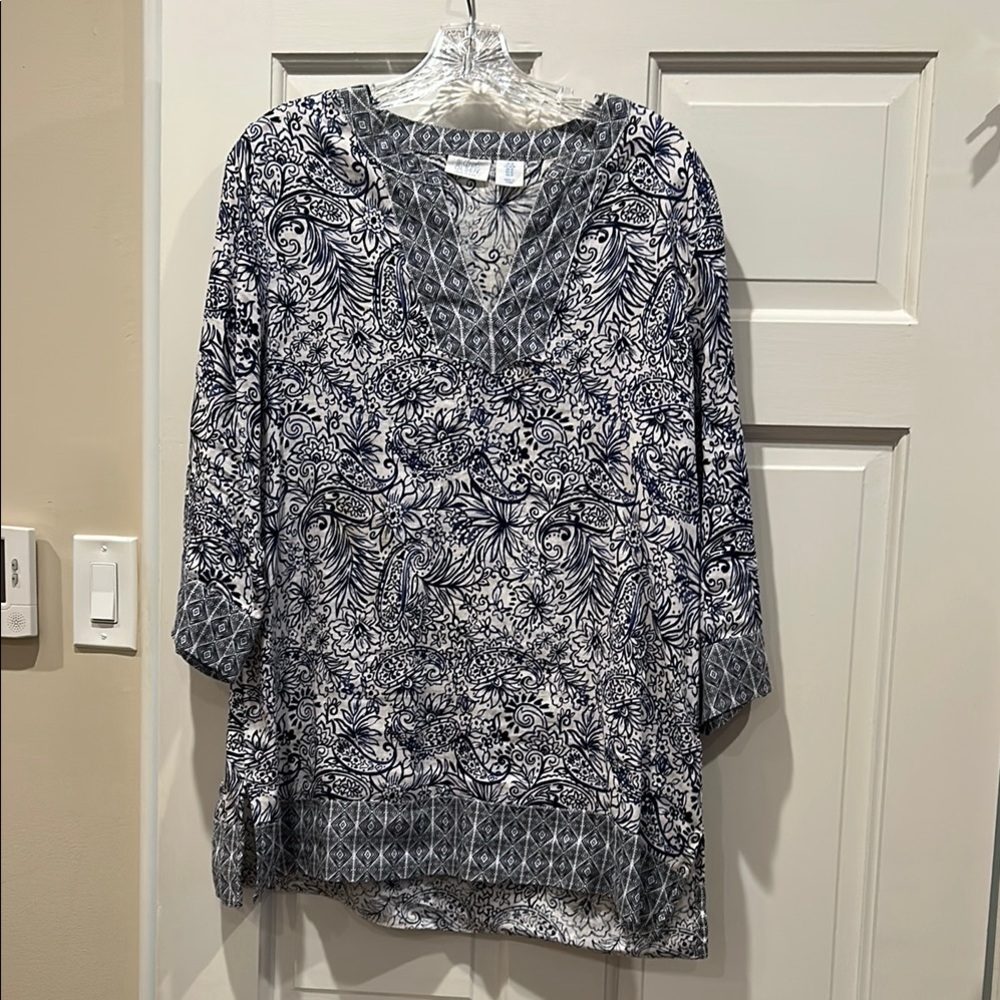 Sigrid Olsen Navy and White Patterned Tunic